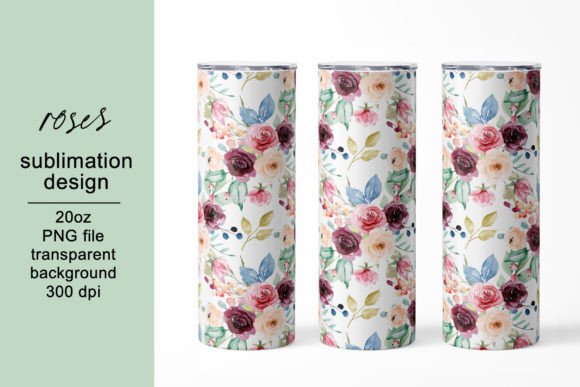 Download Tumbler Wrap, Watercolor Flowers, PNG. - Premium Bundle