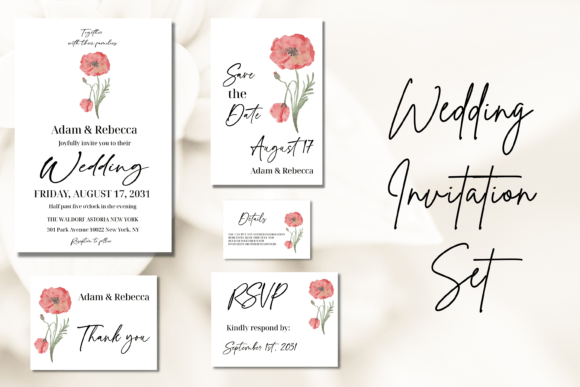 Download Elegant Red Poppy Wedding Invitation Set - Wedding invitation Collection