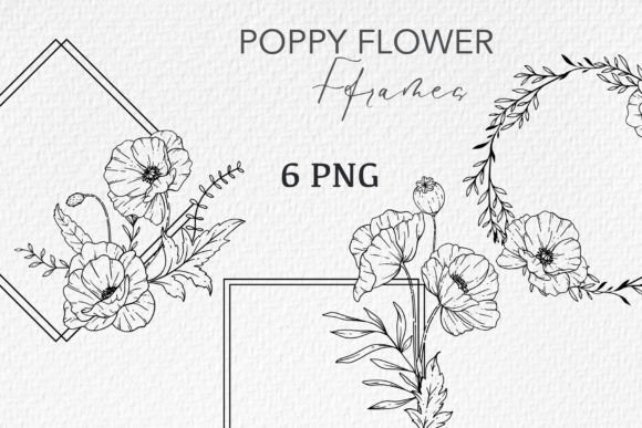 Download Poppy Frames LINE ART. Poppy CLIPART - Frame Collection