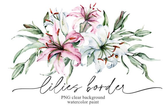Download Lilies Border, Watercolor Flowers, PNG. - Premium Resources