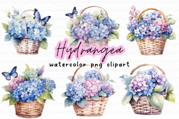 Download Hydrangea Flowers Basket Watercolor PNG - Hydrangea flowers Collection