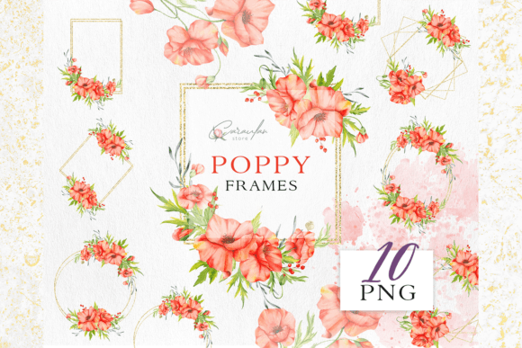 Download Poppy Watercolor Clipart, Floral Frames - Frame Collection