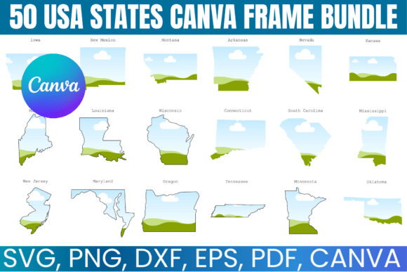 Download 50 USA States Canva Frame Bundle - Frame Collection